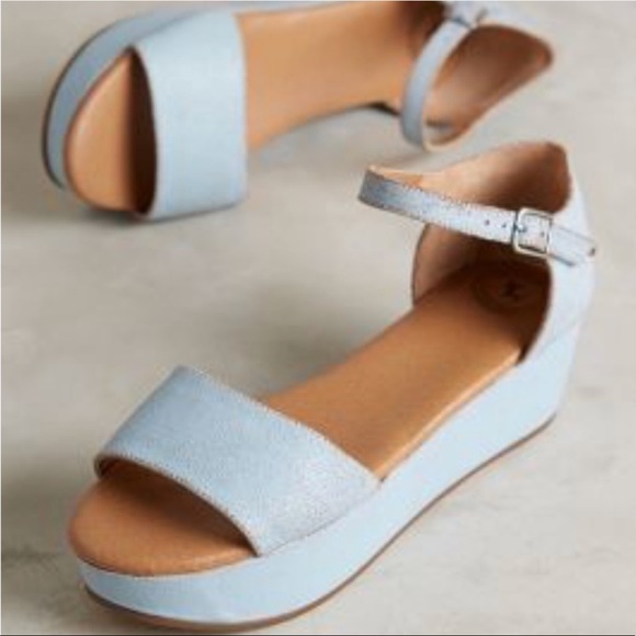 Anthropologie Shoes - NIB Dusty Blue Leather Platform Sandals